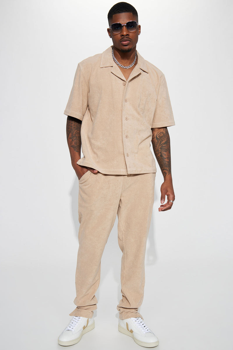 Dipped Terry Short Sleeve Cuban Shirt - Sand | Fashion Nova, Mens ...