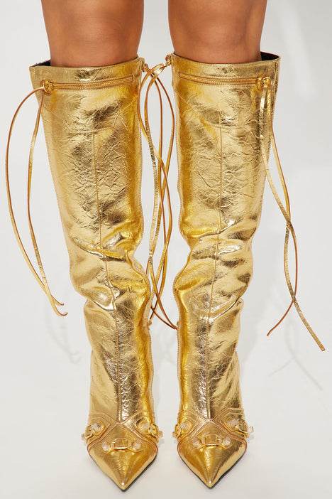 Gold thigh top high heels