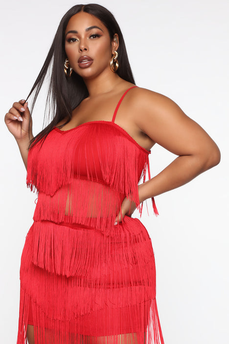 Red fringe skirt set clearance