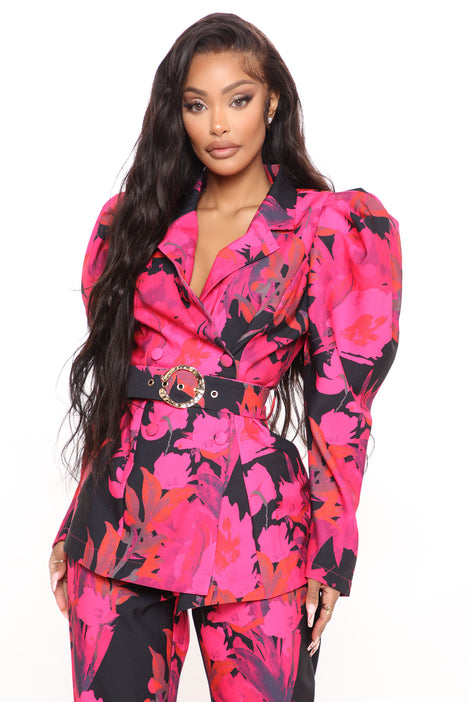 Best For Last Floral Blazer Set Pink combo