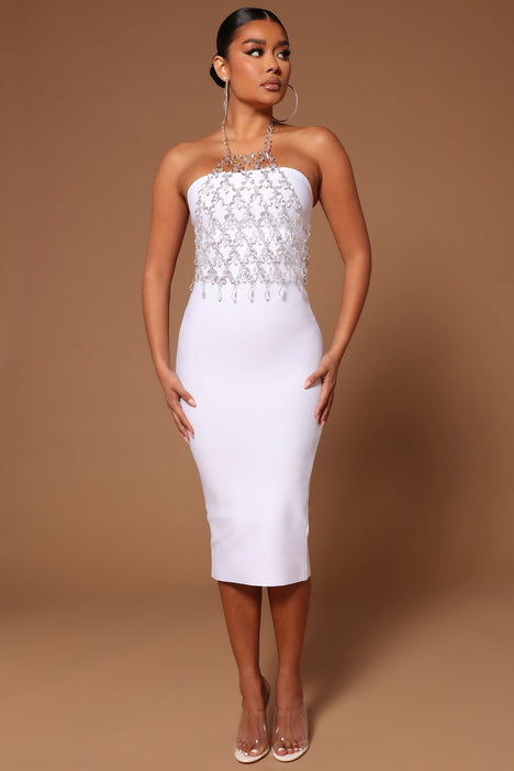Kendall Embellished Midi Dress Set - White