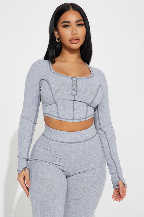 Let's Get Ready To Go Pant Set Heather Grey