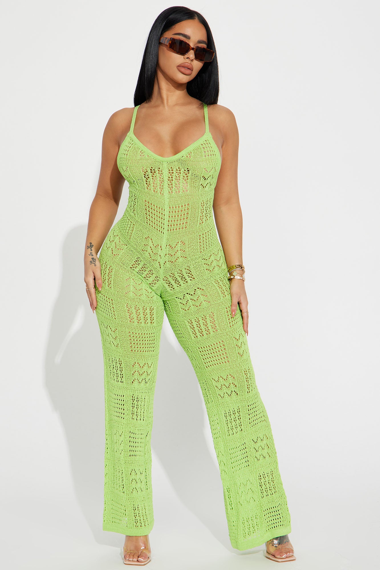 Cara Crochet Jumpsuit - Lime