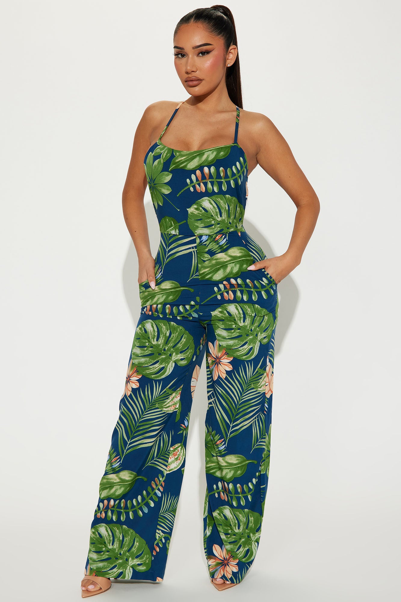 Green tropical jumpsuit hot sale