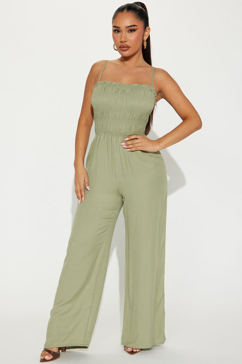 Beachy Days Linen Jumpsuit Olive Fashion Nova, Jumpsuits Fashion Nova