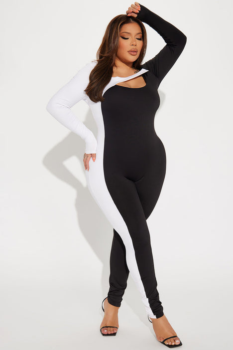Black and white colorblock jumpsuit discount