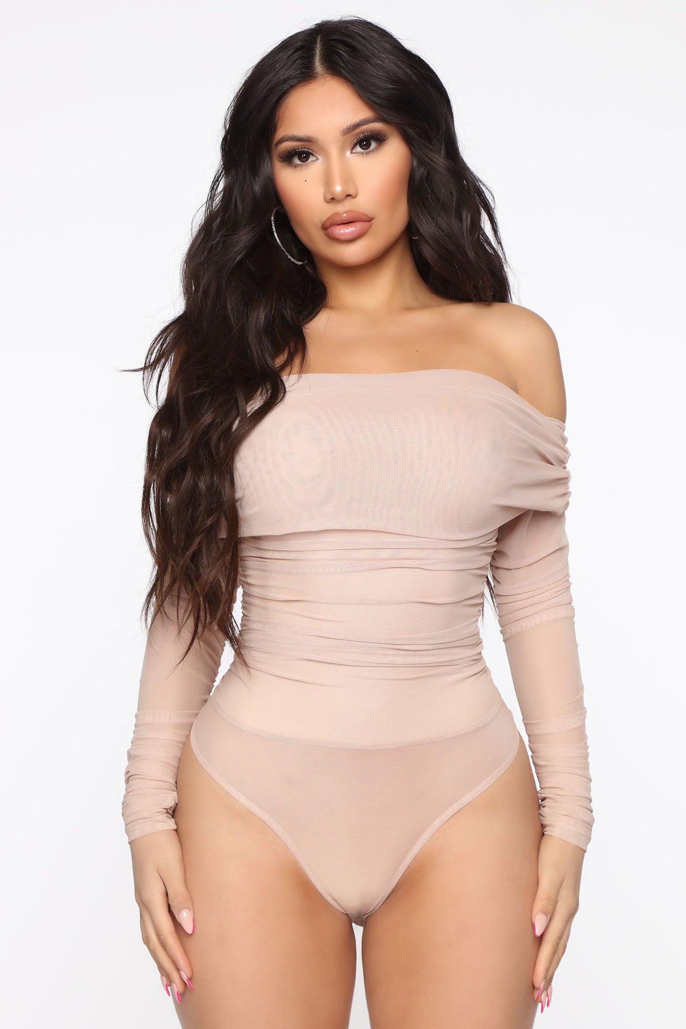 Keep Me Sassy Ruched Bodysuit - Taupe