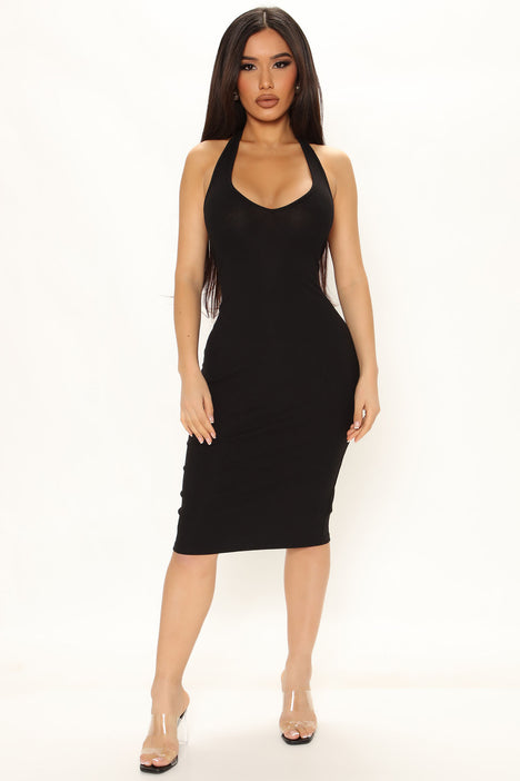 Isabelle Halter Midi Dress Black