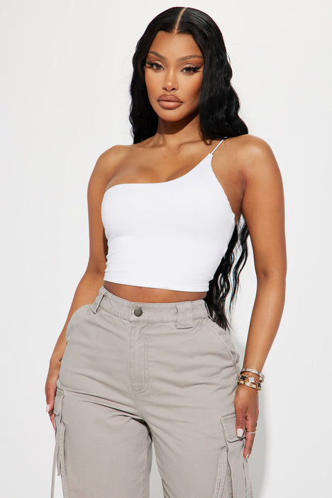 White crop top one sleeve Clearance