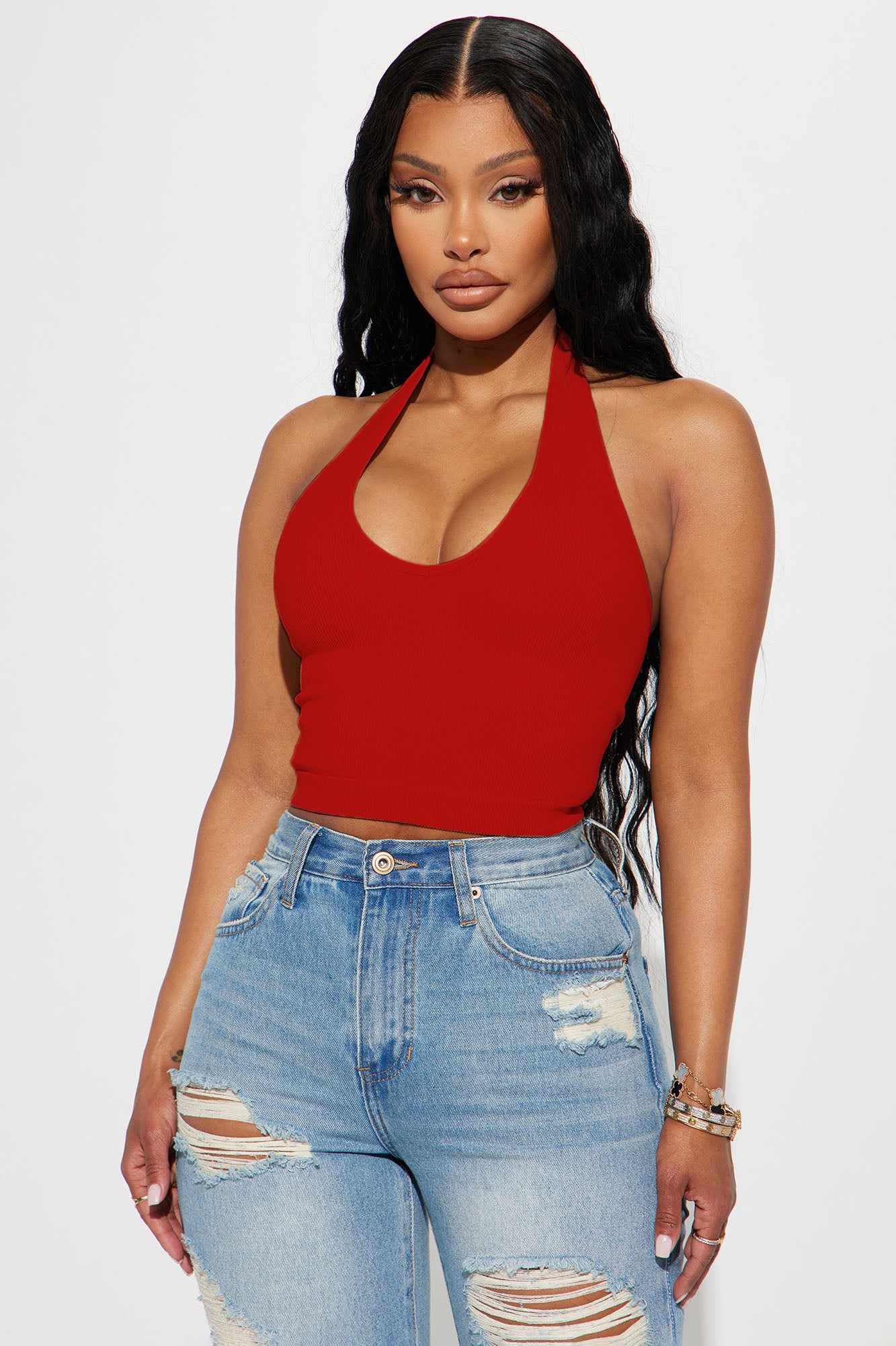 Simi Seamless Halter Crop Top - Red
