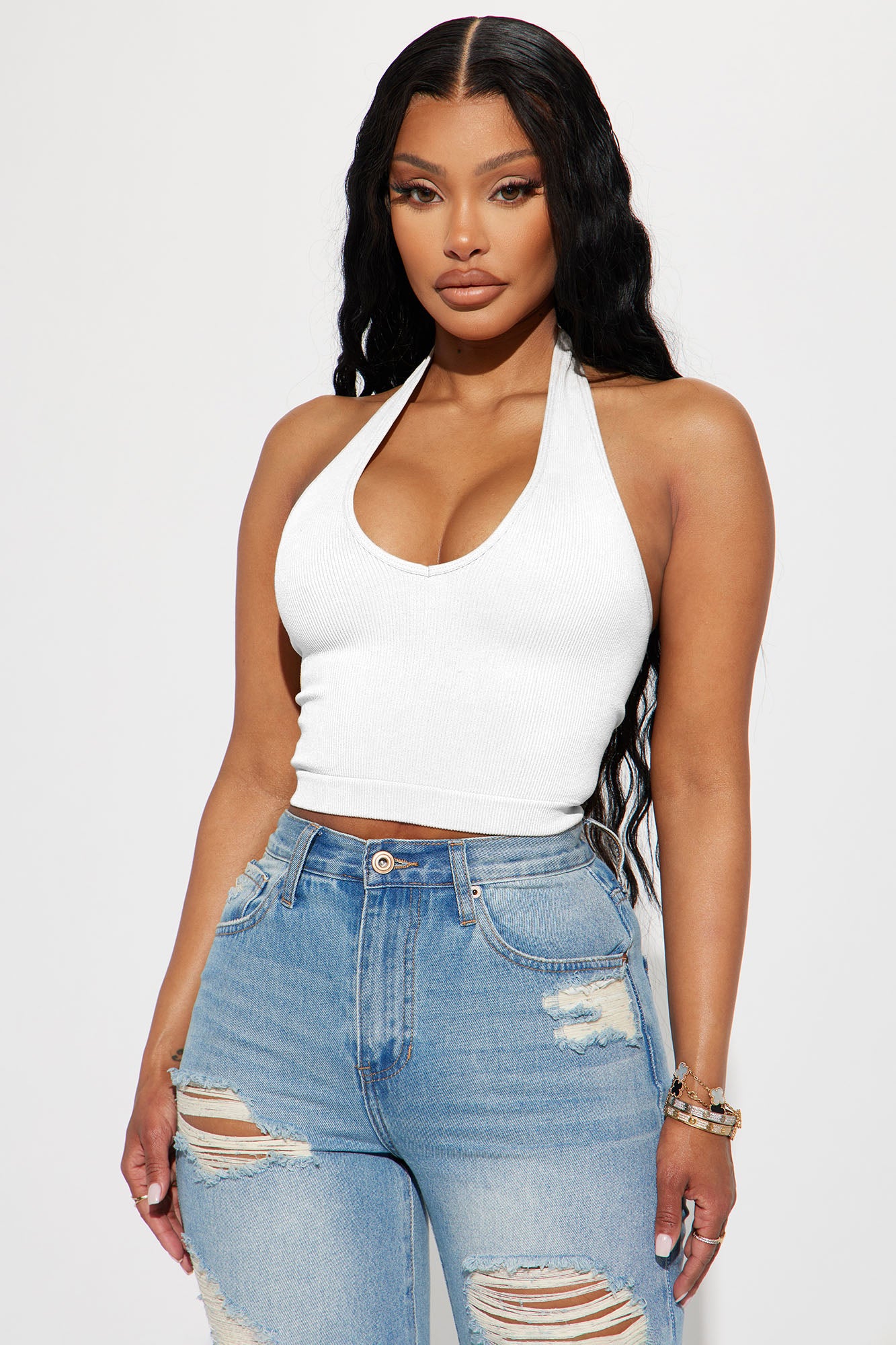 Simi Seamless Halter Crop Top - White