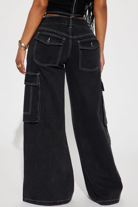 VIP Pass Mid Rise Non Stretch Cargo Jeans Black