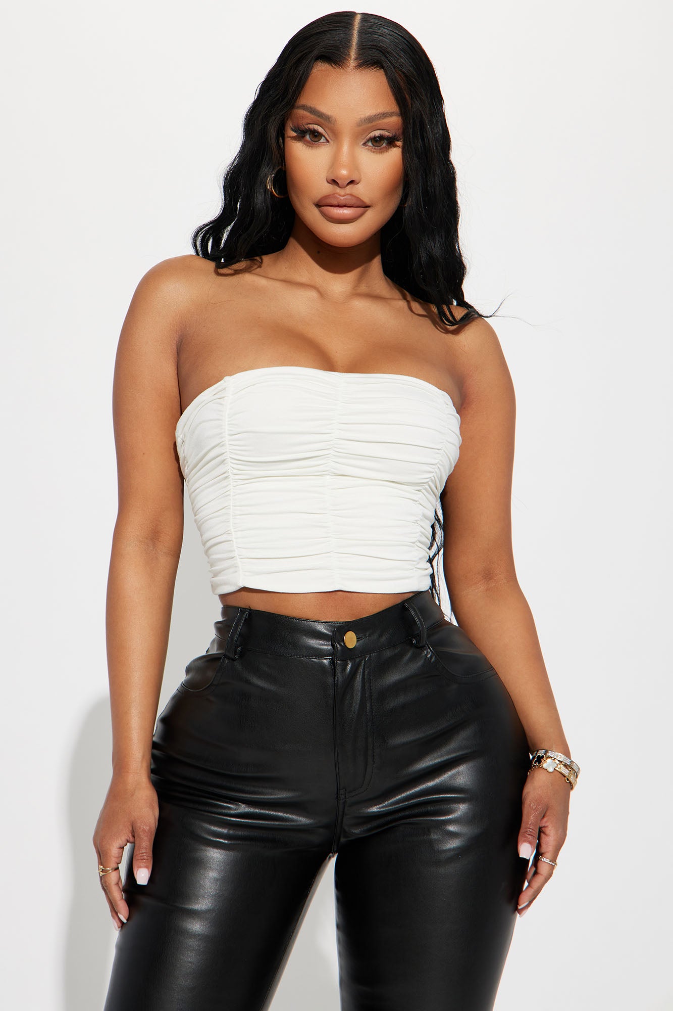 White ruched tube top cheap