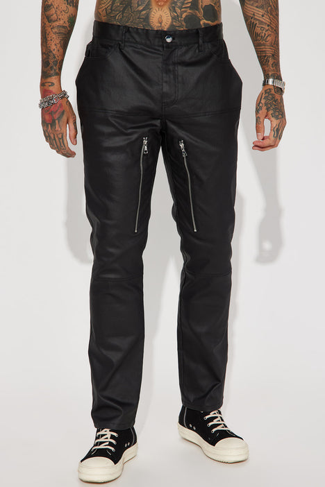 Men Night Club Fashion Leather Biker Pant