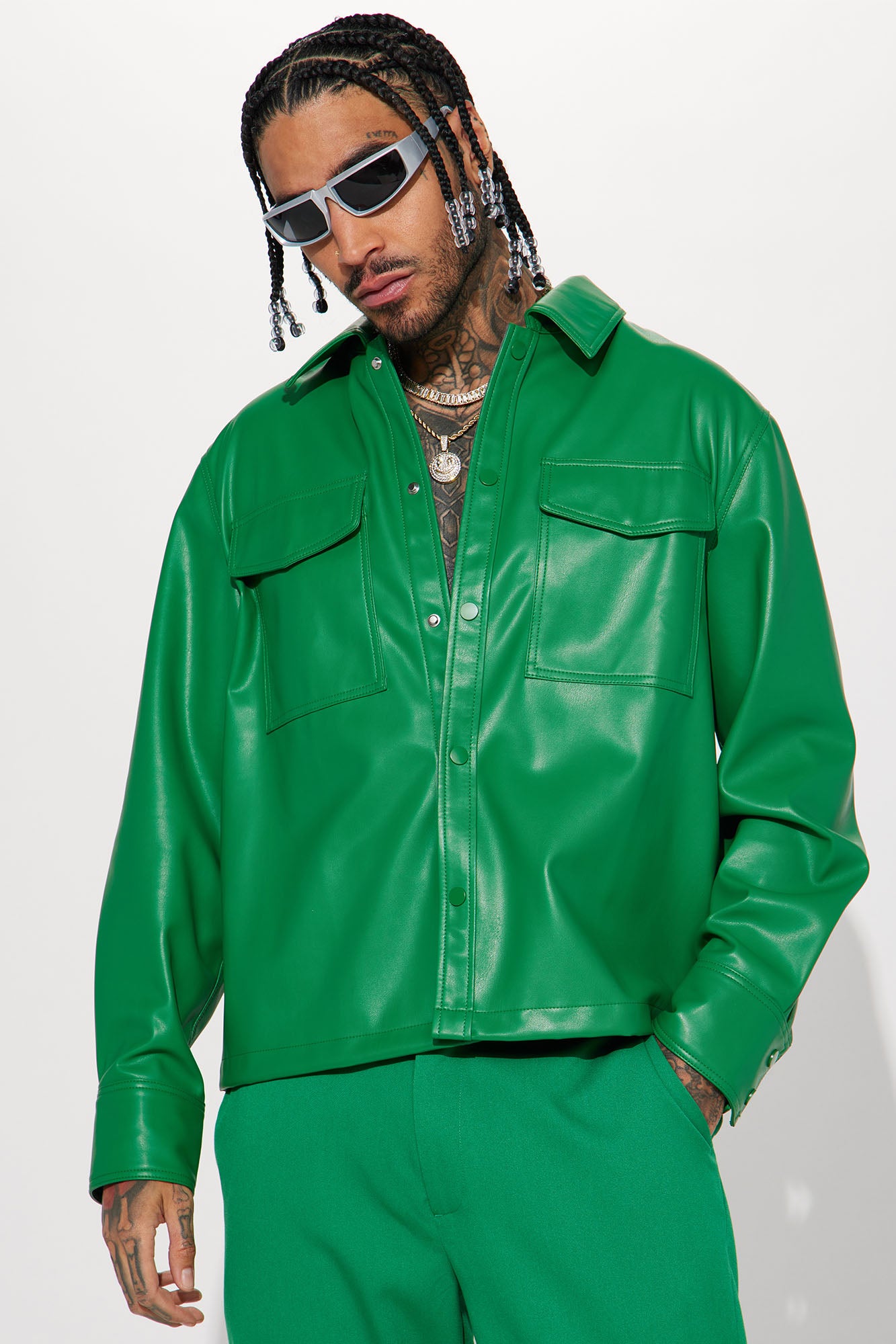 Night Out Faux Leather Shacket Green Fashion Nova Mens
