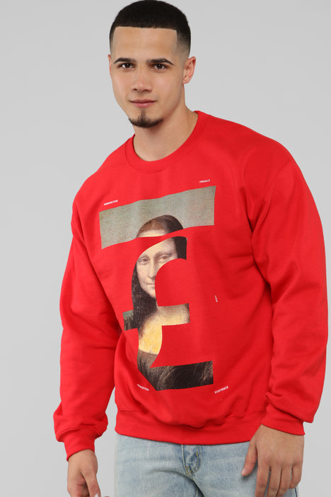 Fake Smile Crew Neck Sweatshirt Red Fashion Nova Mens Graphic