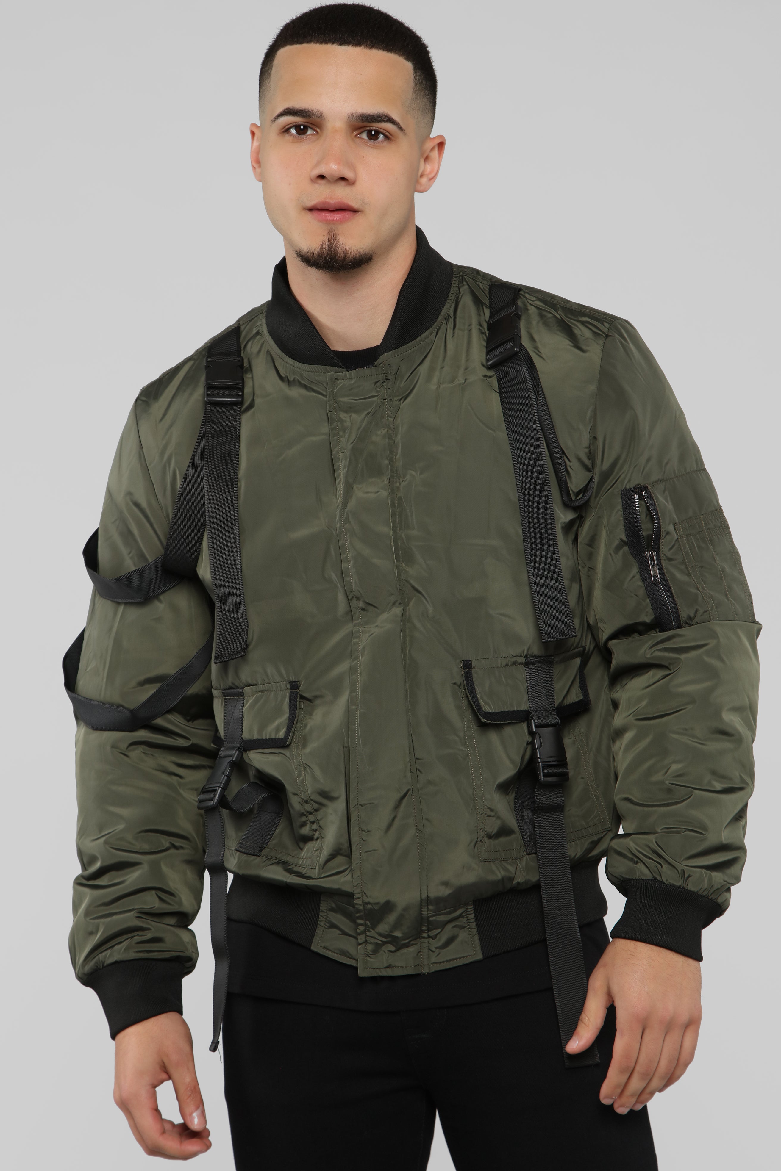 Bomber jacket cheap with straps