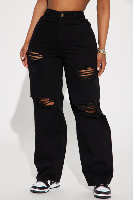 Whatever You Say Ripped Wide Leg Jean Black