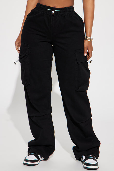 Women's black top stretch cargo pants