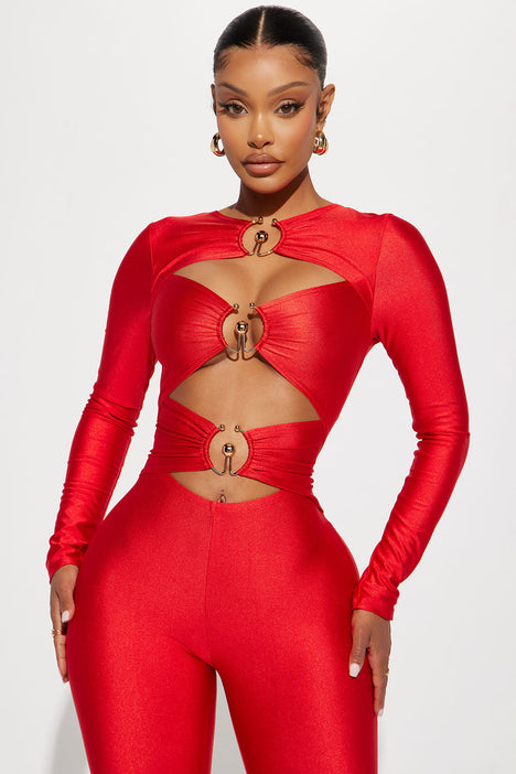 Red fitted jumpsuit new arrivals
