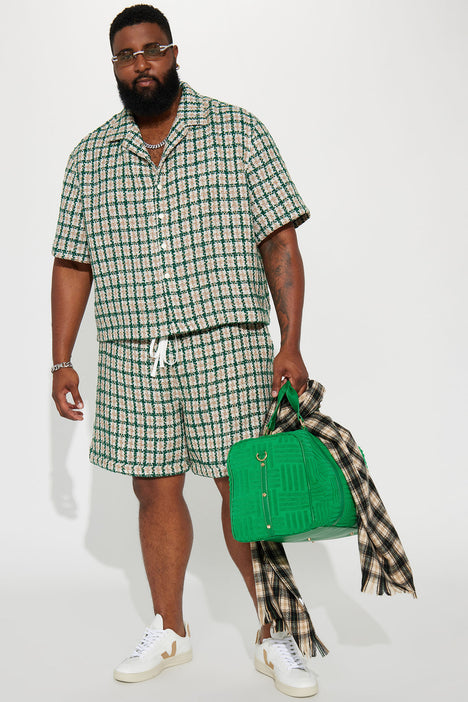 Green cheap checkered shorts