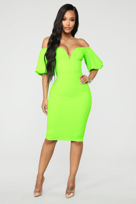 Pop Bubble Sleeve Dress Neon Green