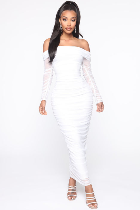 Top Trend Ruched Maxi Dress White