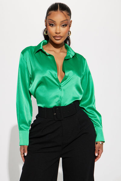 Green top silk top