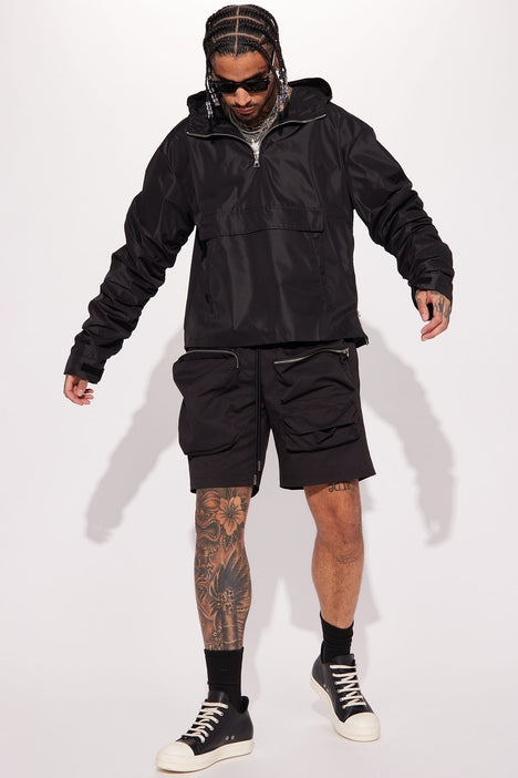 No One Like You Quarter Zip Nylon Anorak Jacket Black Fashion