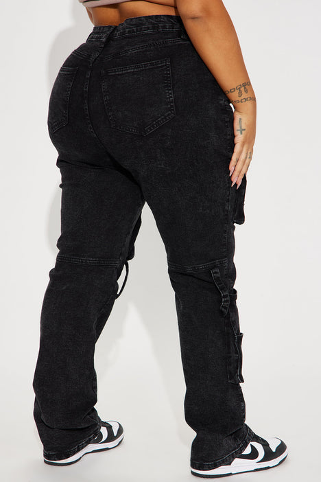 Heard A Rumor Stretch Cargo Jean - Black Wash