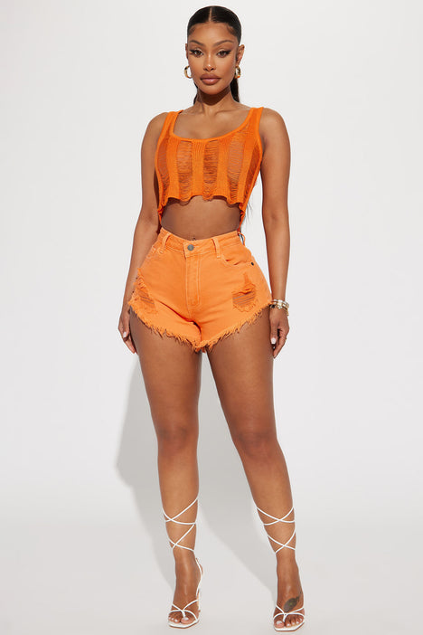 Orange 2025 denim shorts