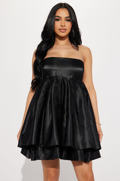Black satin deals babydoll dress