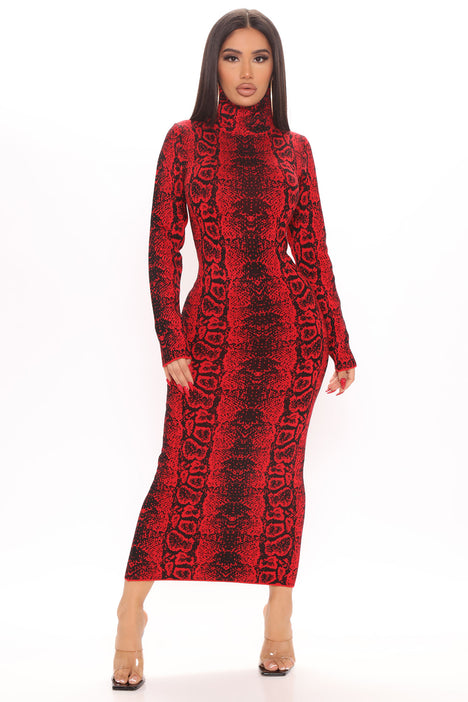 Red snake print dress sale