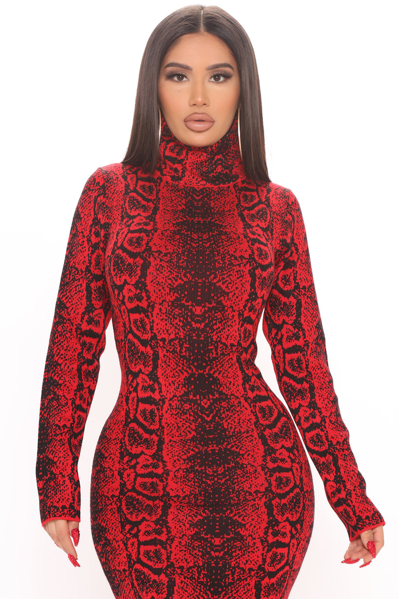 Saucy Snake Sweater Midi Dress - Red/Black | Fashion Nova, Dresses ...