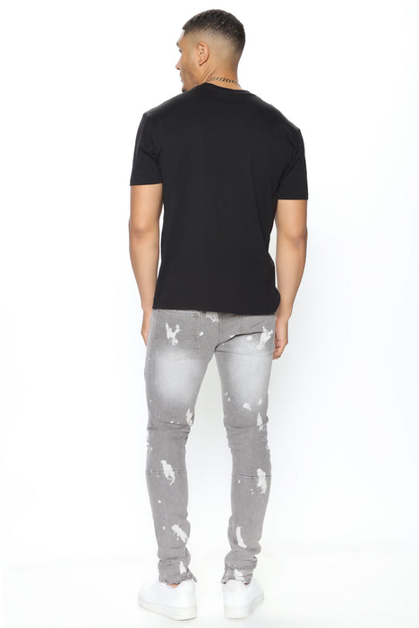 Bleached Ankle Zip Jeans - Grey/Black