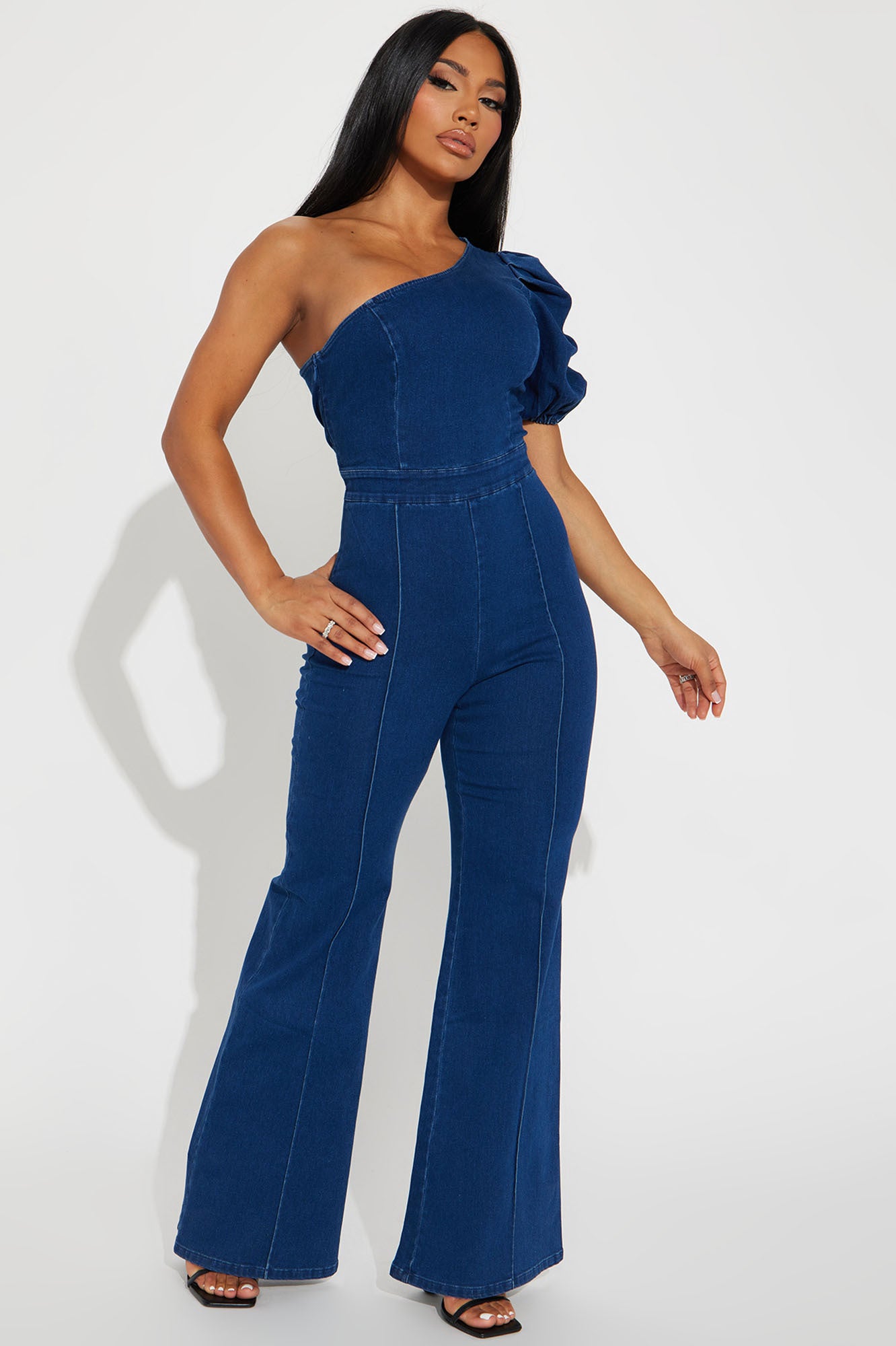 Olivia One Shoulder Denim Jumpsuit Denim