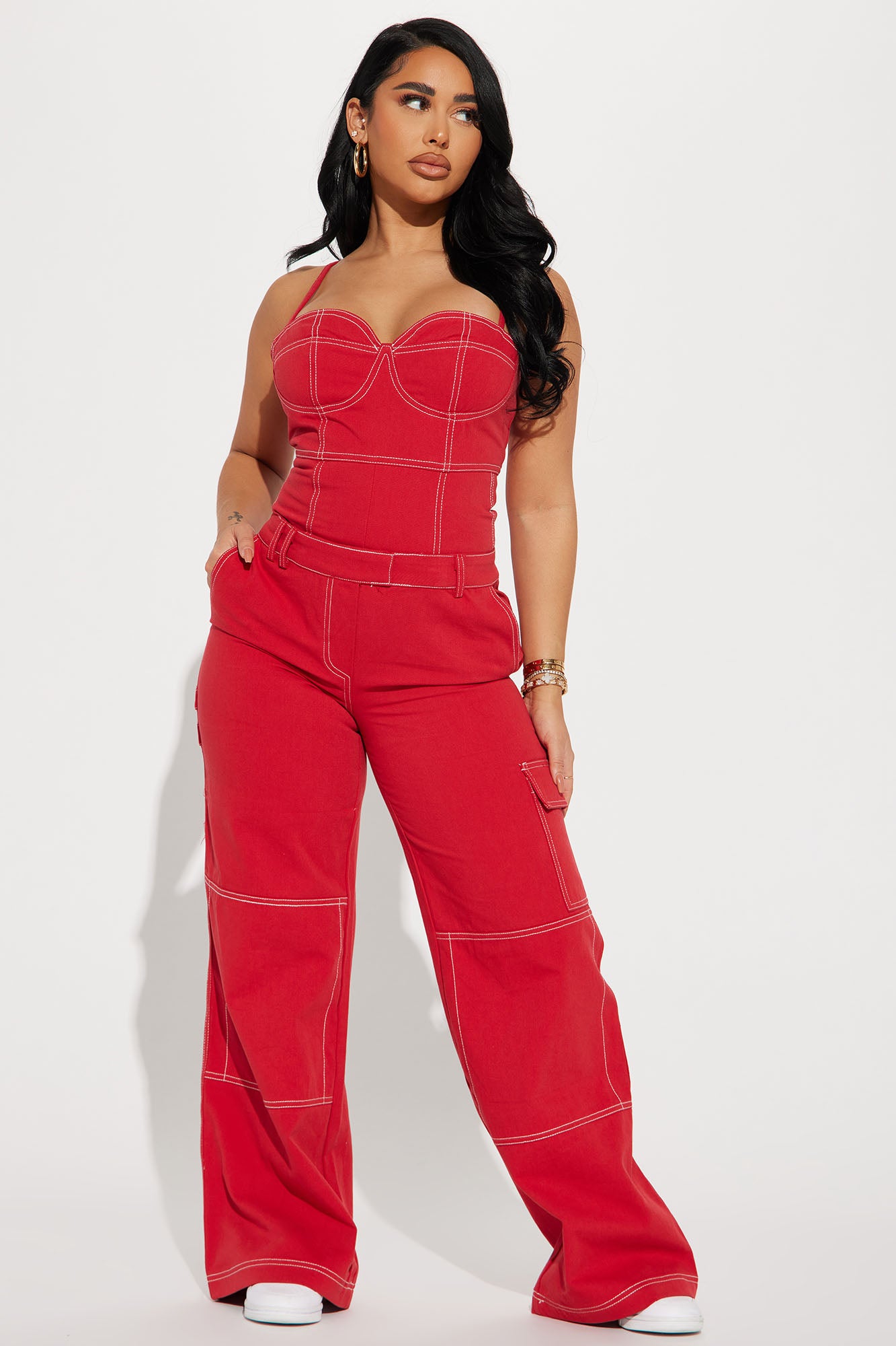 Red hot sale cargo jumpsuit