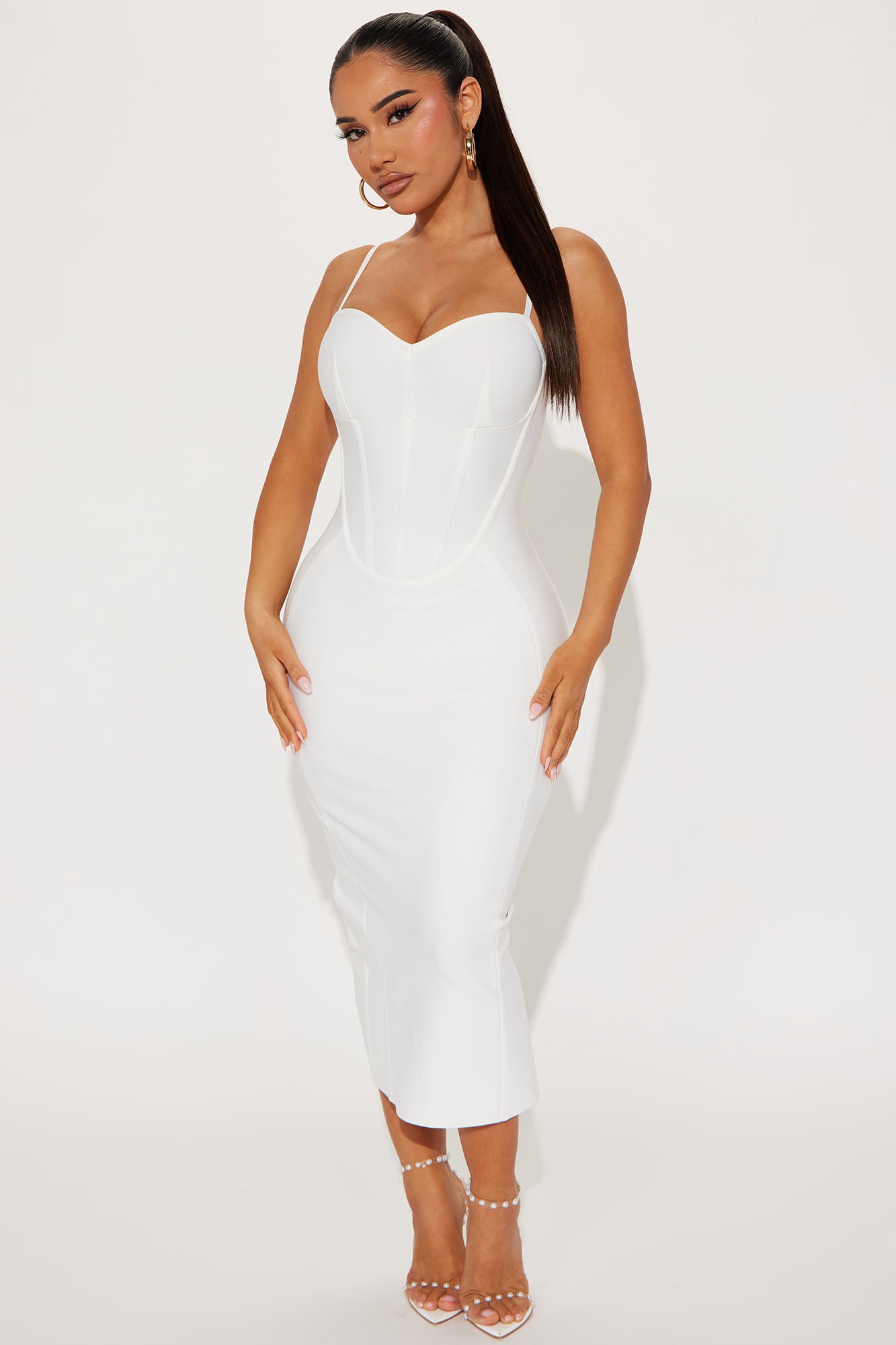 Frill hem bandage midi dress sales