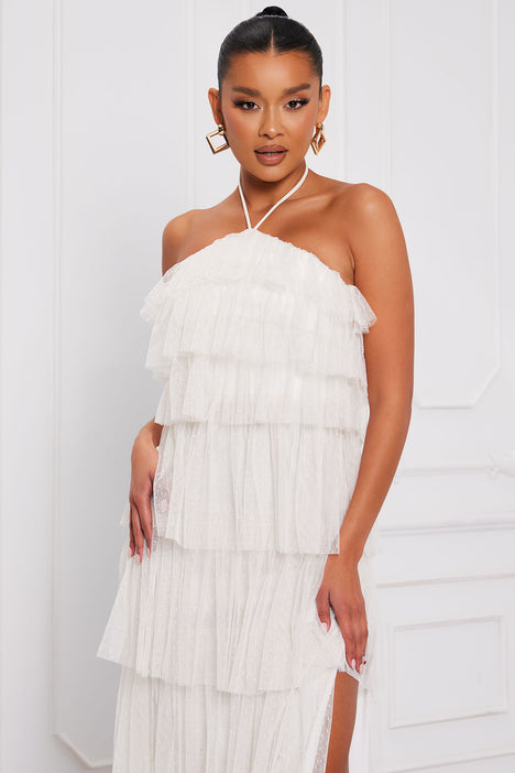 White tassel halterneck midi cheap dress