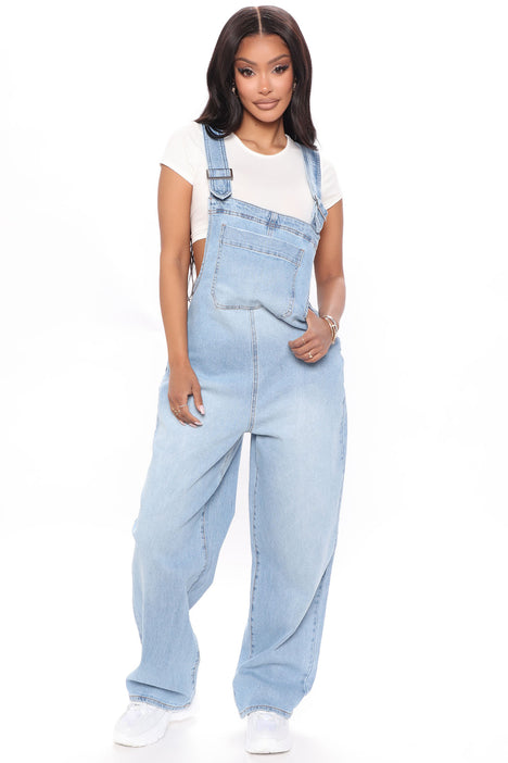 Denim overalls fashion nova sale