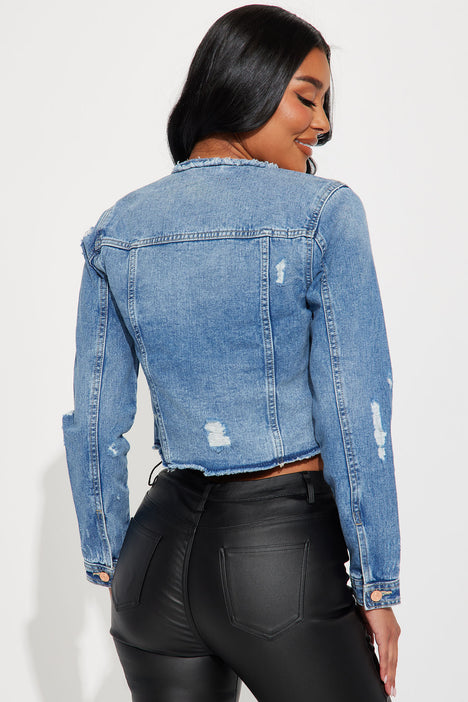 Fashion nova distressed cheap denim jacket