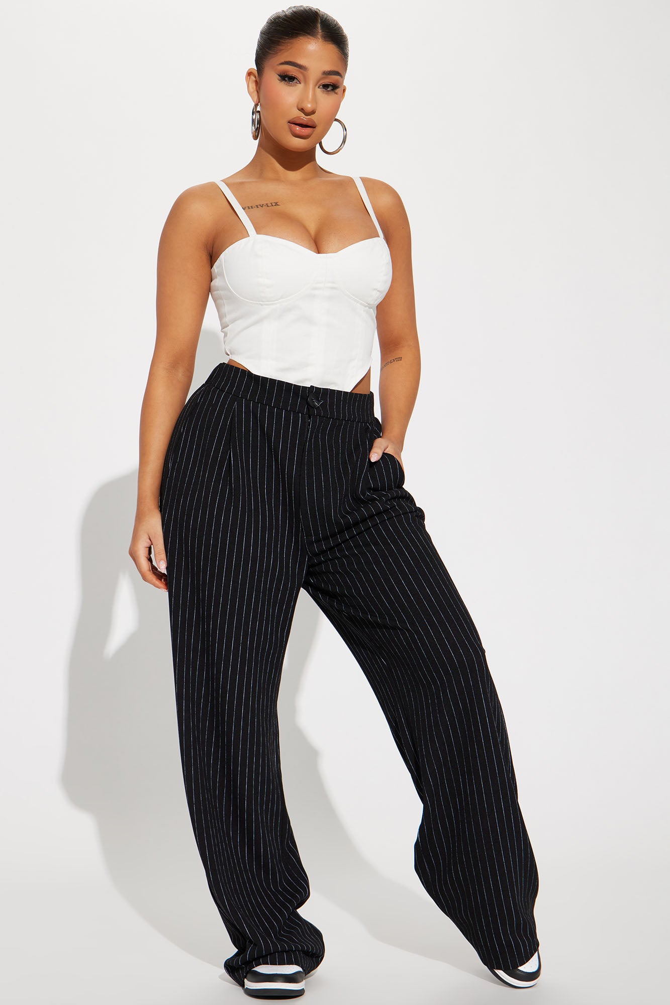 Work It Pinstripe Trouser Pant - Black, Fashion Nova, Pants