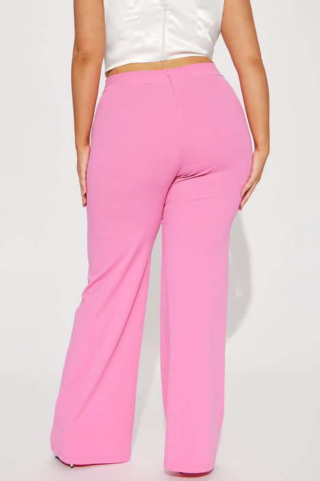 Hot Pink Women's Stretch Business Casual High Waisted Work Office Wide –  Lookbook Store