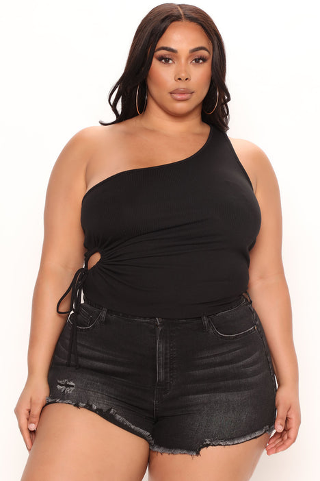 Get My Good Side One Shoulder Top Black