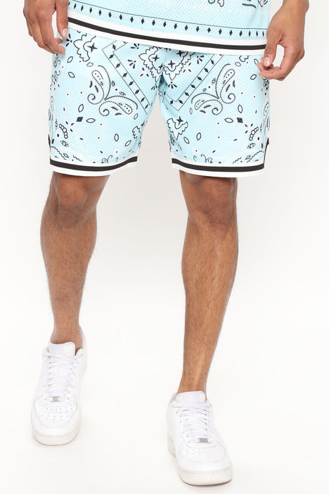 Paisley Mesh Basketball Shorts - Light Blue, Fashion Nova, Mens Shorts