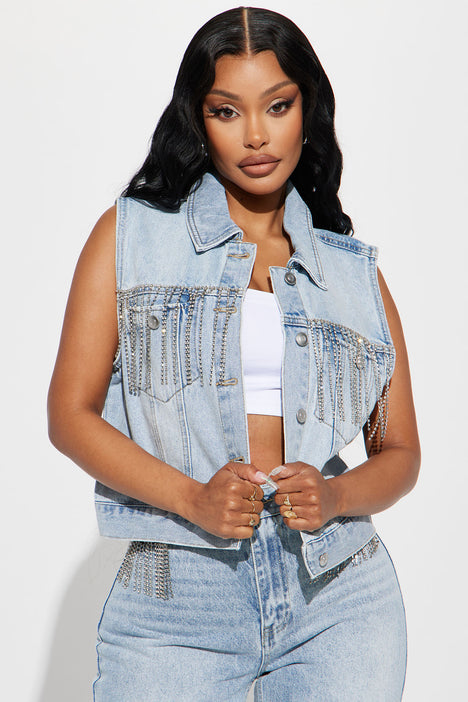 Denim trucker vest sales