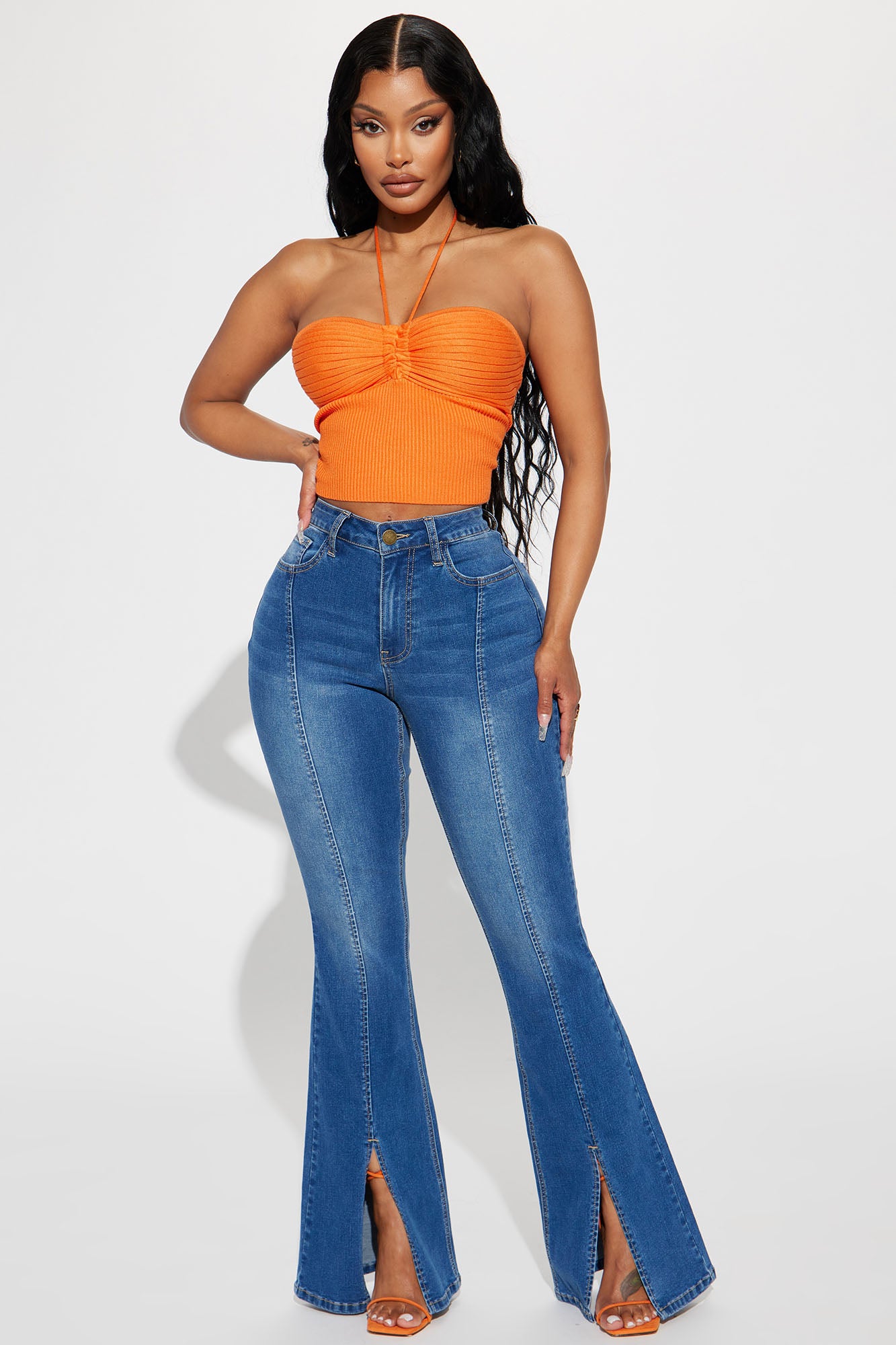 Not What It Seams Split Hem Flare Jeans - Medium Blue Wash, Fashion Nova,  Jeans