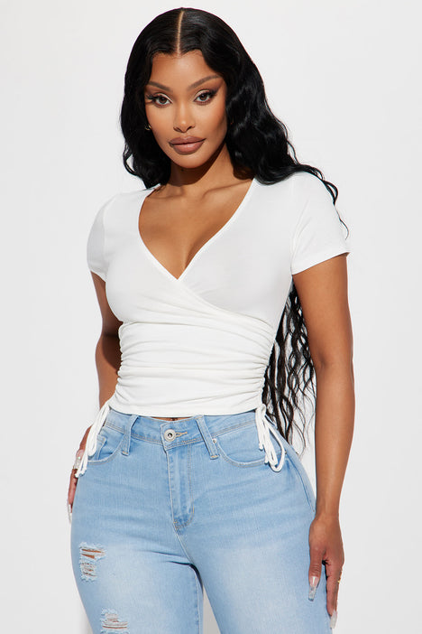 Sienna Surplice Top Off White Fashion Nova Knit Tops