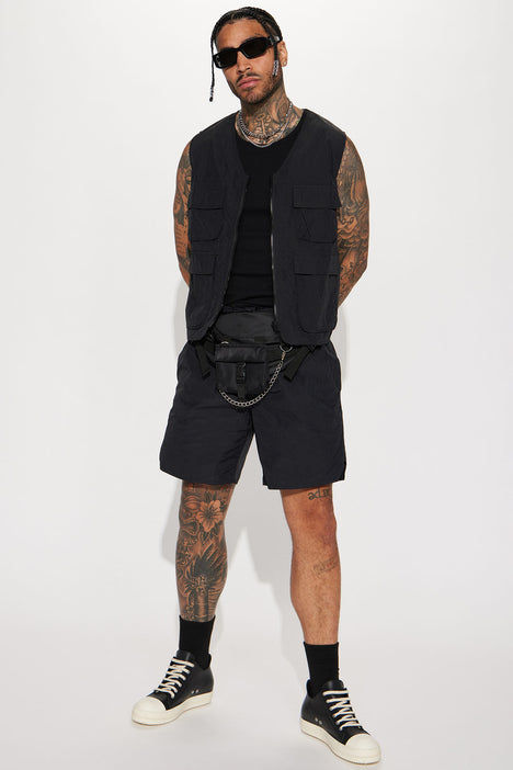 Batter Up Crinkle Nylon Utility Vest Black Fashion Nova Mens