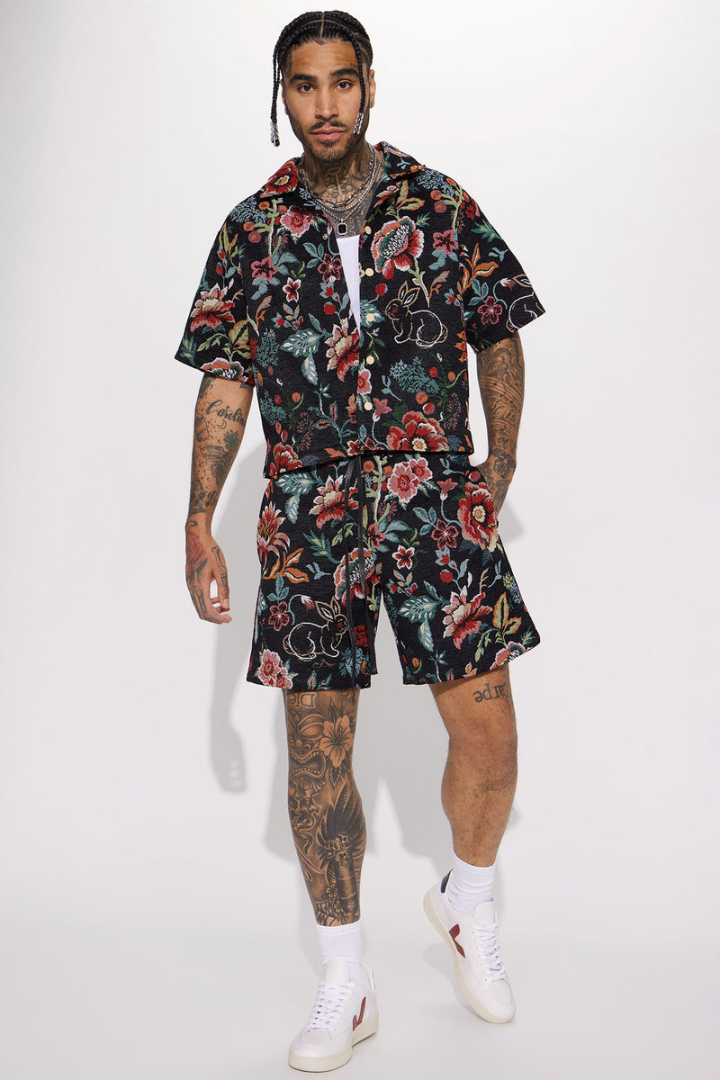 Into The Floral Tapestry Shorts - Black/combo | Fashion Nova, Mens ...